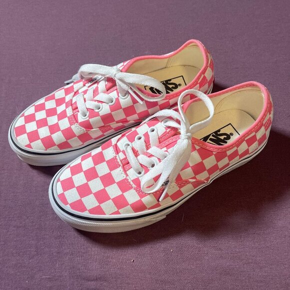 Vans Authentic Pink Lemonade Checkerboard Lace Up Sneakers - Women's Size 5.5 - Picture 1 of 7